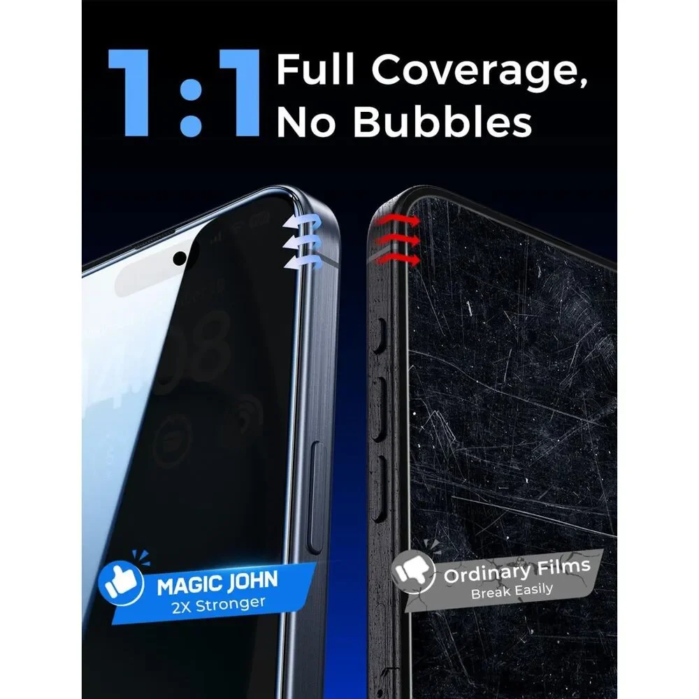MAGIC JOHN 2 Pack Privacy Glass Screen Protector for iPhone 15 (6.1